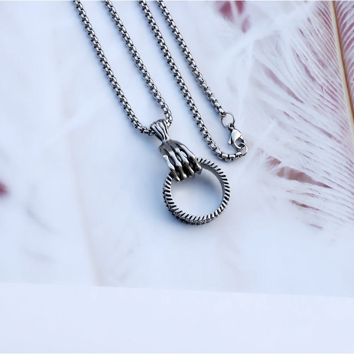 Retro silver long tide men and women personality punk style skull clasp ring ring pendant