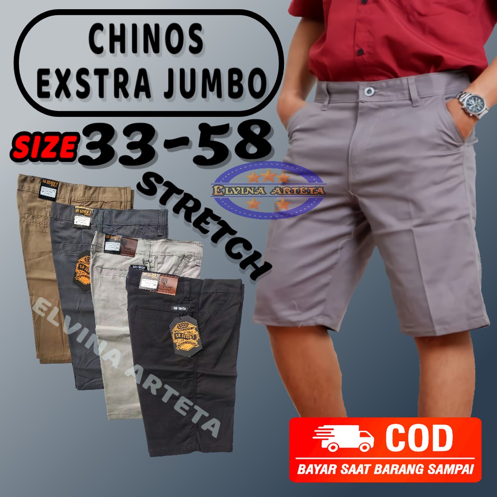 Original Celana Chinos Pria Jumbo Casual 39 - 50 Bahan Premium Twill Combed Pinggang Paha Melar