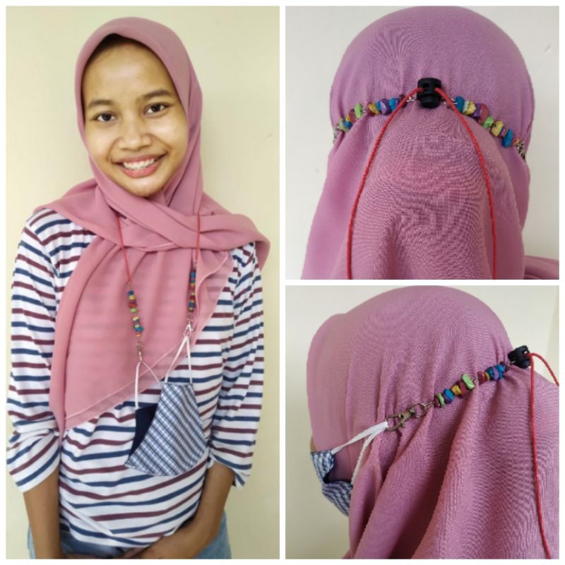 Strap Mask Batu alam 2in1 (connector & kalung masker) / tali masker korea with stopper