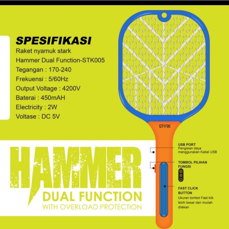 Raket Nyamuk STARK STK 005 Hammer Dual Function