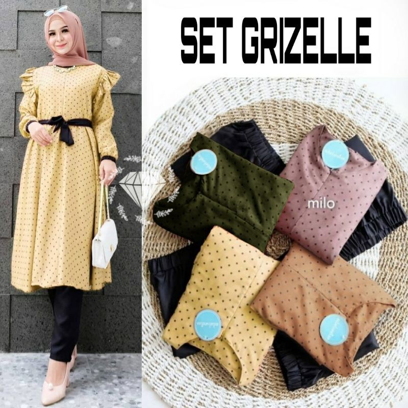 SET CELANA GRIZELE, POLKA CODORAY, GAMIS HIJAB MUSLIM, SETELAN