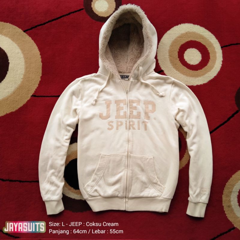 Jaket Hoodie JEEP Original : Cream Polar Bulu