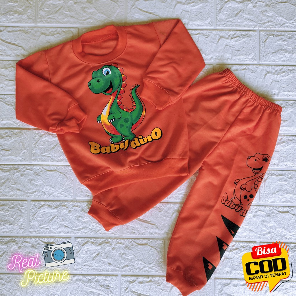 Setelan Joger Bayi Sweater Bayi Baju Bayi Motip Dino Usia 0-12 Bulan Meyriana Collection