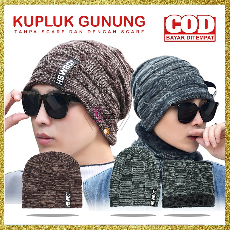 HSWBOY KPE Topi Kupluk Beanie Dewasa Knitted Hat Bahan Rajut Bulu Tebal Topi Gunung