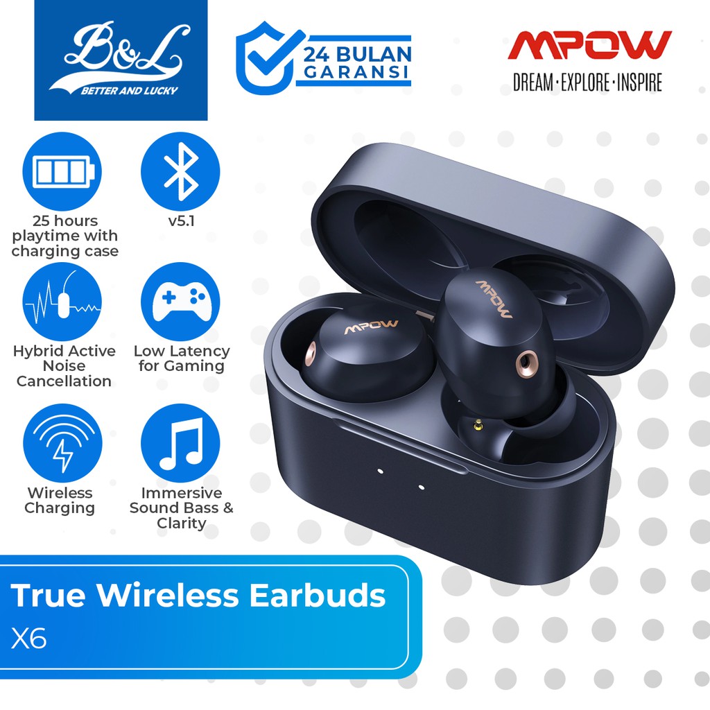 MPOW X6 True Wireless Earbuds TWS Gaming ANC Wireless Charging IPX6
