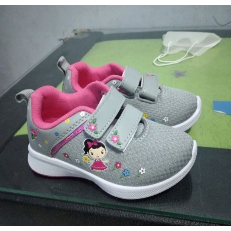 sepatu anak perempuan cantik Ando Lily Lily flower fuxia hitam abu TK SD