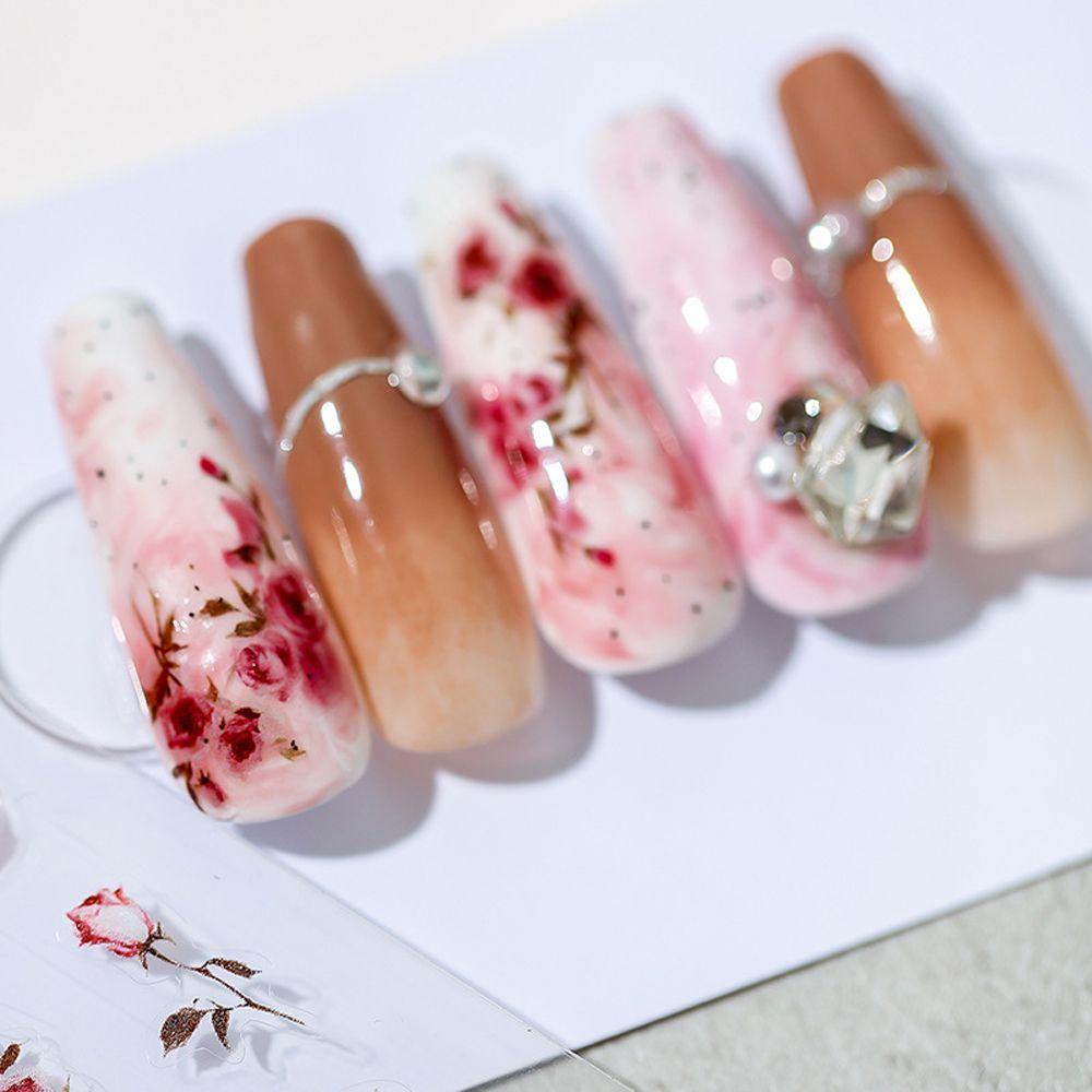 Mxbeauty Bunga Stiker Kuku Fashion Tipis Tangguh Daisy Rose Daun Self Adhesive Nail Art Dekorasi