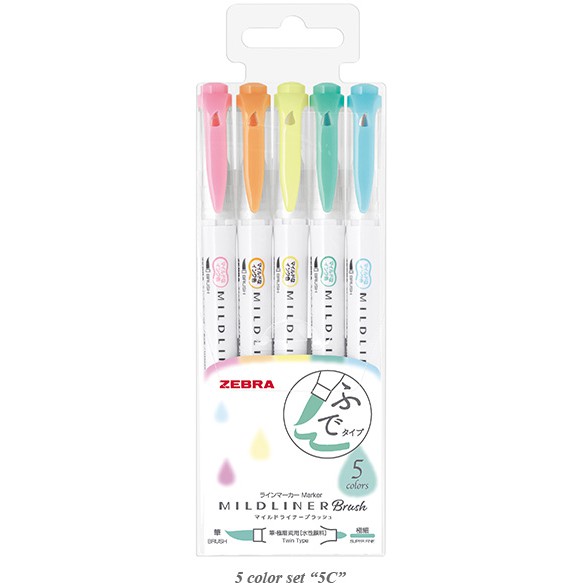 

Mildliner Zebra Brush ( Set-5 ) Highlighter Double Sided - Brush / Extra Fine