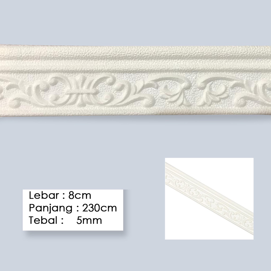 LIST BORDER FOAM 3D STICKER HIGHT QUALITY PANJANG 230CM-BATIK PUTIH 8cm 5mm