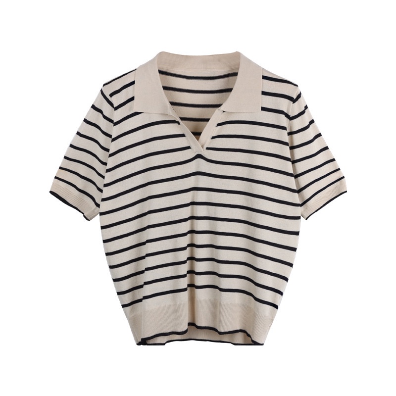 KNITWEAR BLOUSE WANITA KOREA STRIP BAJU RAJUT BIG SIZE CROP RAJUT BERGARIS