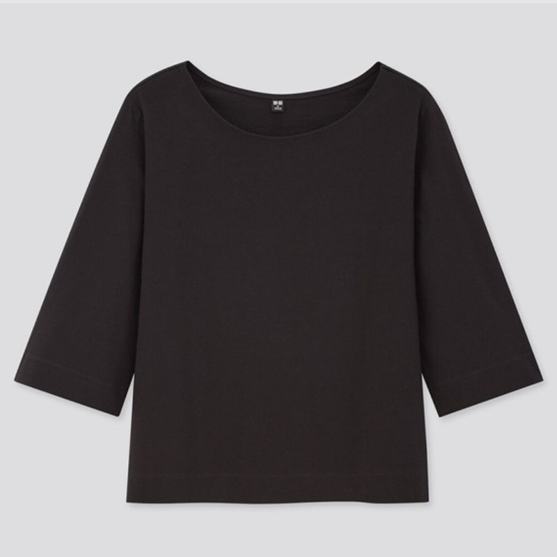 Women T-Shirt blouse Katun Mercerized Lengan Wide ¾ Original Uniqlo