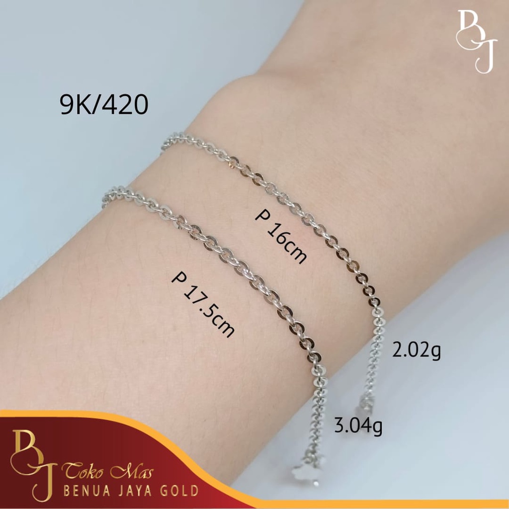Gelang Rantai Siem Emas Putih 9K/420