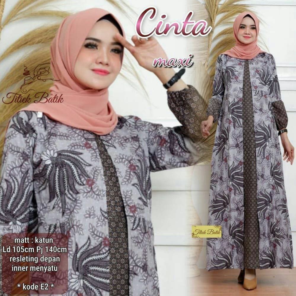 Gamis Syari Jumbo Busui Resleting Depan Kekinian Terbaru Baju Ibu ibu Motif Batik Kain Katun Kombinasi Batik Big size LD 130