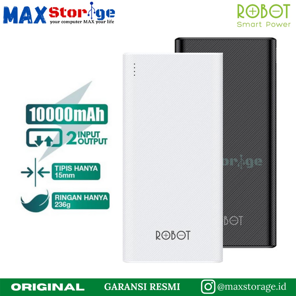 POWERBANK ROBOT RT170 10000MAH DUAL INPUT ANTI-SLIP POWER BANK