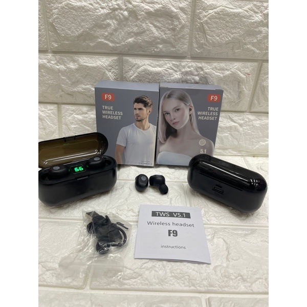 Headset TWS F9 Earphone Bluetooth 5.0 Headset Wireless Earbuds Sport Stereo