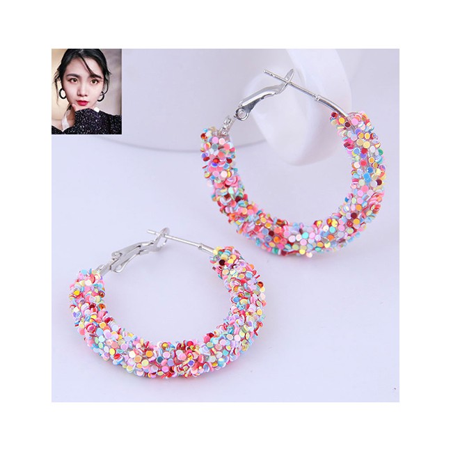 LRC Anting Tusuk Fashion Color Sequin Ear Studs A59891
