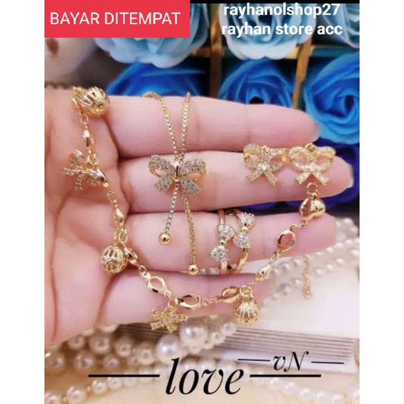 XUPING SET PERHIASAN WANITA LAPIS EMAS 24K MOTIF KUPU-KUPU LOVE-2 FULL PERMATA