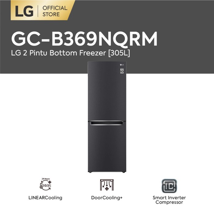 LG Kulkas 2 Pintu Bottom Freezer Bawah Inverter [305L] GC-B369NQRM