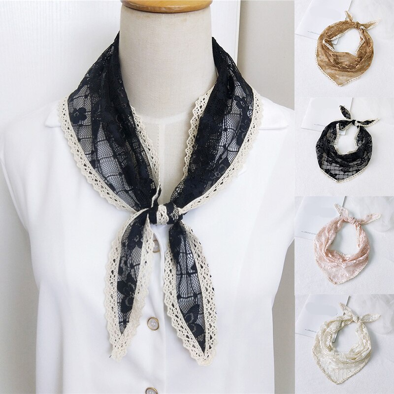 Scarf satin syal persegi wanita Selendang renda bunga berongga korea fashion aksesoris sederhana syal tas aksesoris outer scarf wanita / Sunscreen Scarf leher