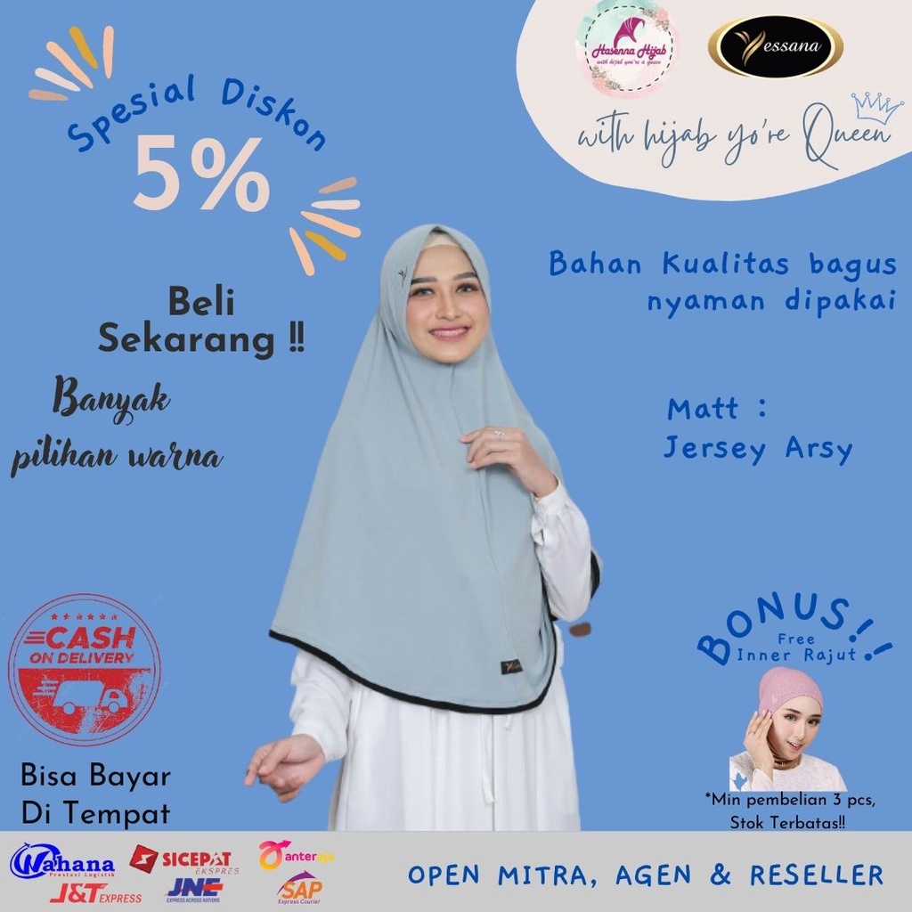 Yessana Hijab Bergo Sofia Jilbab Syar'i Instan Matt Jersey Arsy Ped Antem Variasi List Pinggir