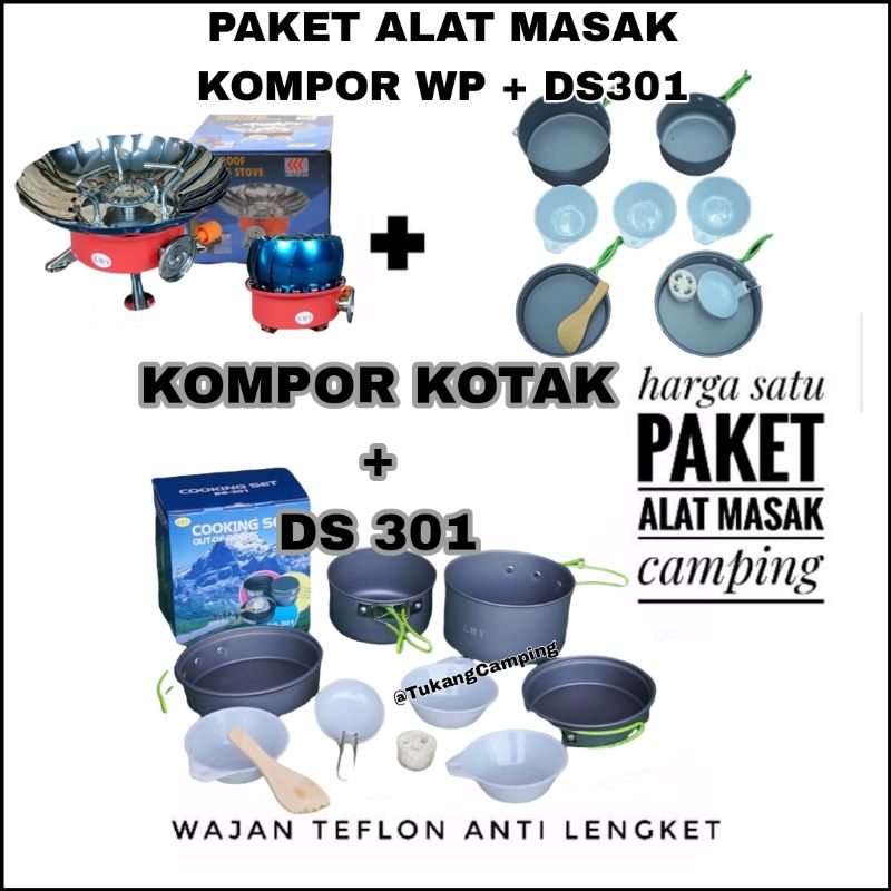 Paket Cooking set isi 4 DS 301 + Kompor Windproof kemping Nesting camping COOKING SET DS 301