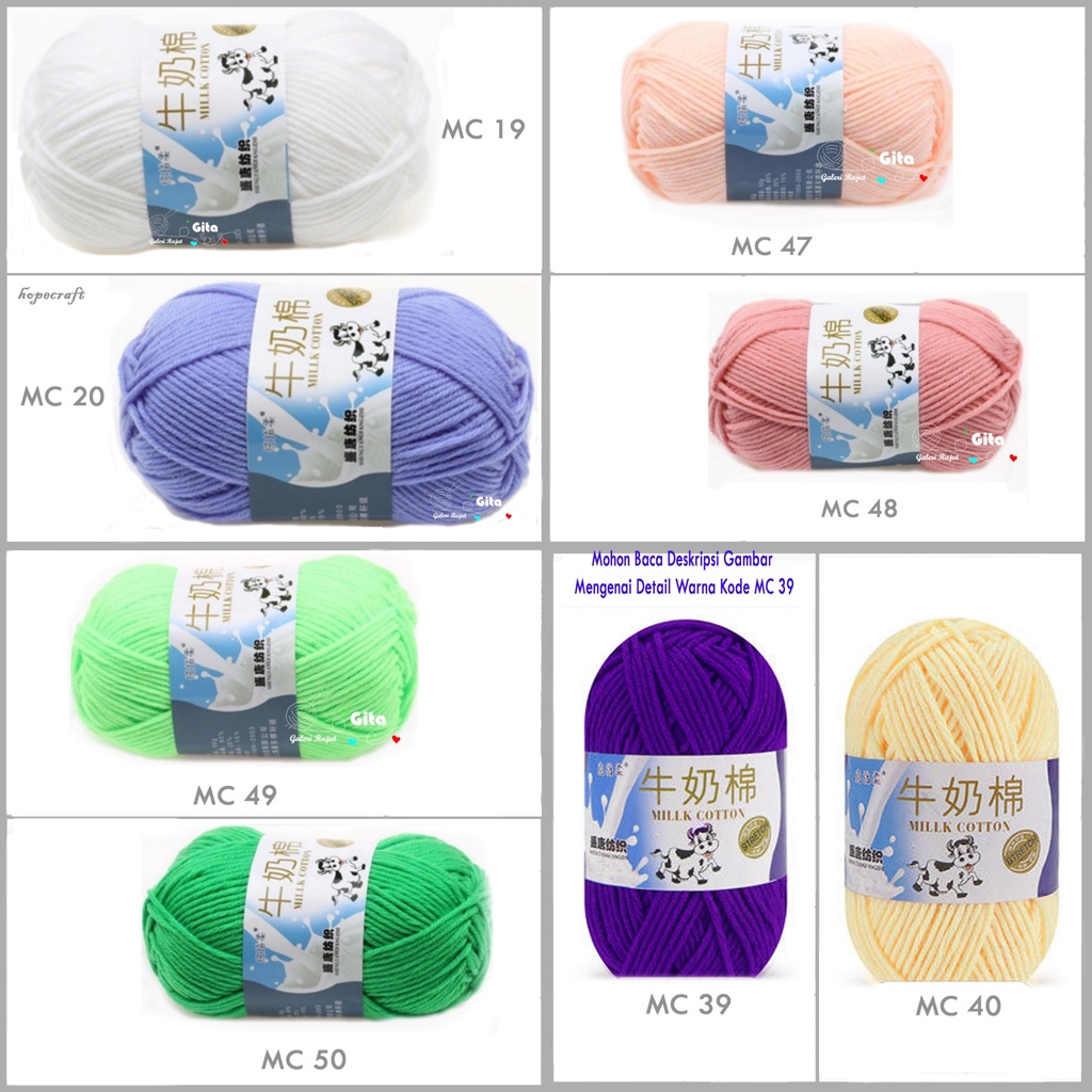 Benang Rajut Milk Cotton Impor/Benang Milk Cotton/Benang Katun Susu/Milk Cotton Yarn/ (1-50)