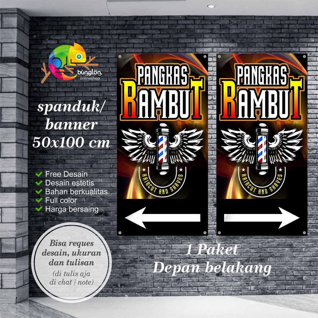Spanduk Banner Plang Pangkas Rambut Depan Belakang Model C