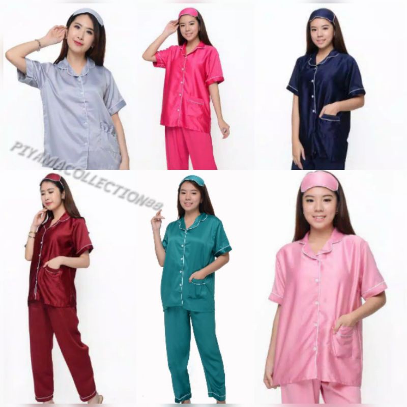 piyama satin LD 100 dewasa setelan/stelan baju pendek celana panjang pajamas