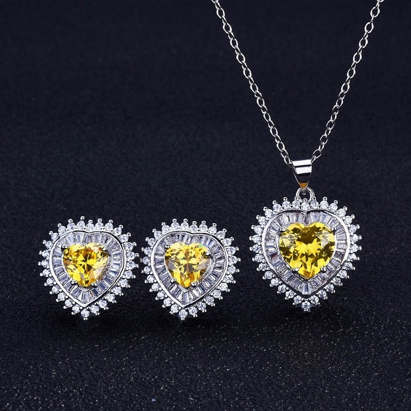 [Ready Stock]Necklace Natural Sapphire Crystal Rings Ear Studs Set