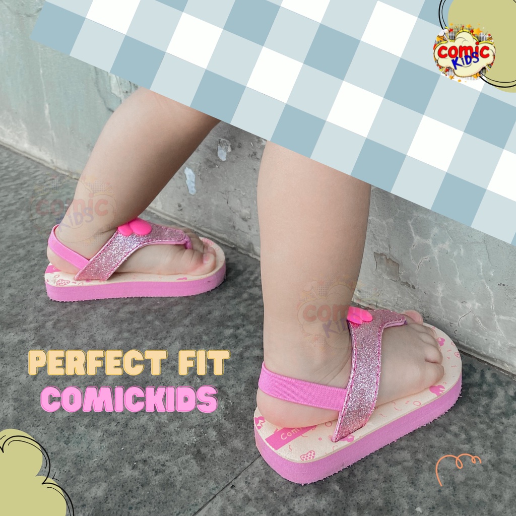 COMICKIDS Sendal Anak Perempuan Sandal Jepit Anak Bayi Perempuan Sepatu Sandal Selop Anak Perempuan Warna Pink Glitter Merah Muda Creme Cream Kids Slippers Cute Girls Flip Flop Girls Baby Girly Pretty MINNIE GLITTER