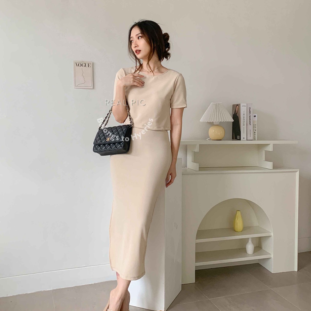 HYERIES Irene set / Dress kondangan / Atasan casual wanita / Atasan kerja / Rok higwaist polos / Setelan kerja / Shirt dress / Bodycon Midi dress / Slit dress split/ Pakaian kerja / Setelan polos / Rok kerja / Rok span panjang / Dress basic Simple