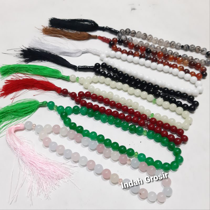 Tasbih Batu 10mm 33Butir Sulaiman Madu Sisik Naga Marjan Giok Hijau Morganet Black Onex