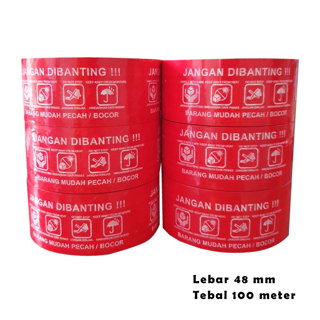 LAKBAN FRAGILE MERAH JANGAN DI BANTING 100 METER MASTER PACK INDONESIA