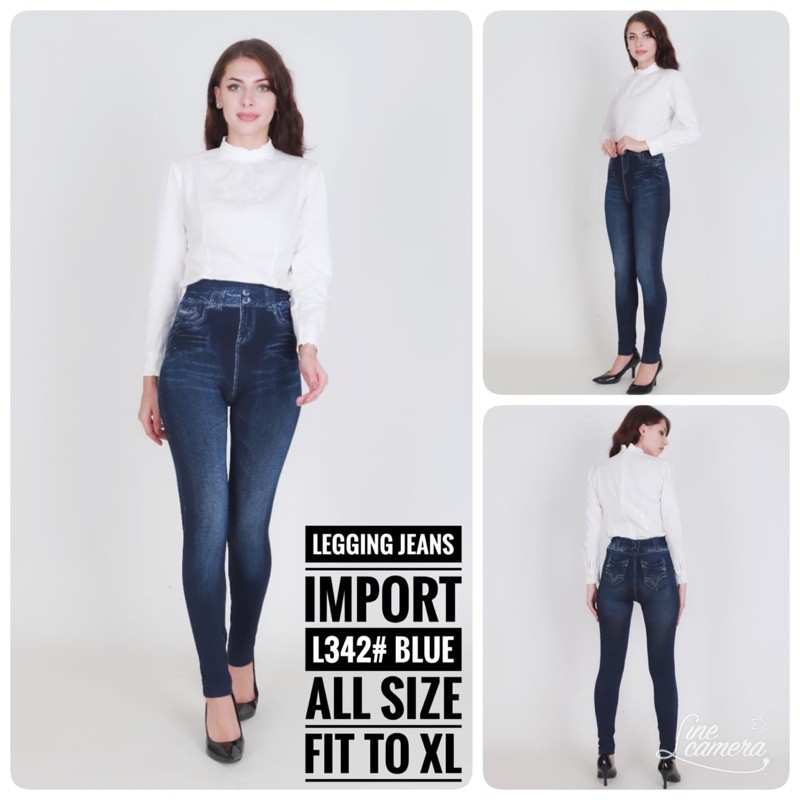 JC- Legging Jeans Import / legging wanita Korea terbaru / legging Model sobek Import