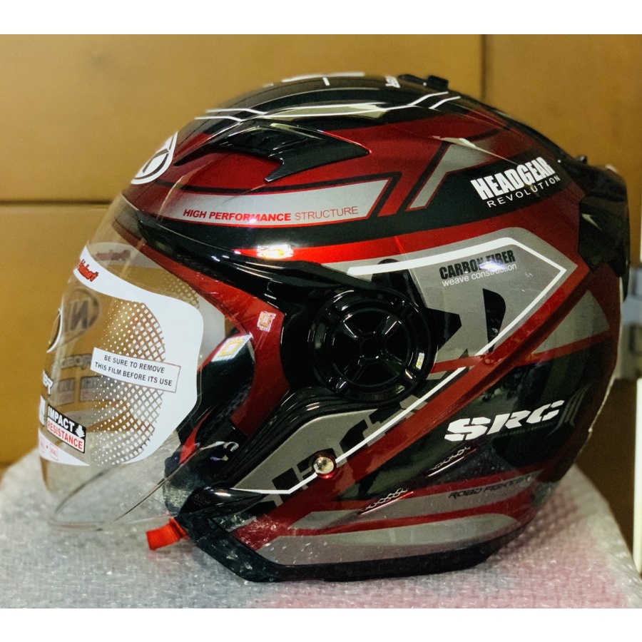 Helm NHK Gladiator Touring Royal Red Silver Double Visor Half Face - Helem Motor SNI DOT Dewasa Pria