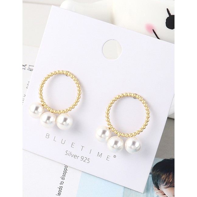 LRC Anting Tusuk Fashion Gold Plated Gold Small Circle Pierced Pearl S925 Silver Needle Earrings Y62