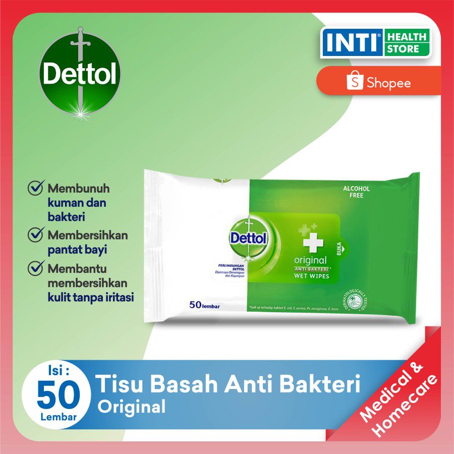 Dettol | Tisu Basah Anti Kuman | Wet Wipes Original Isi 50 Lembar