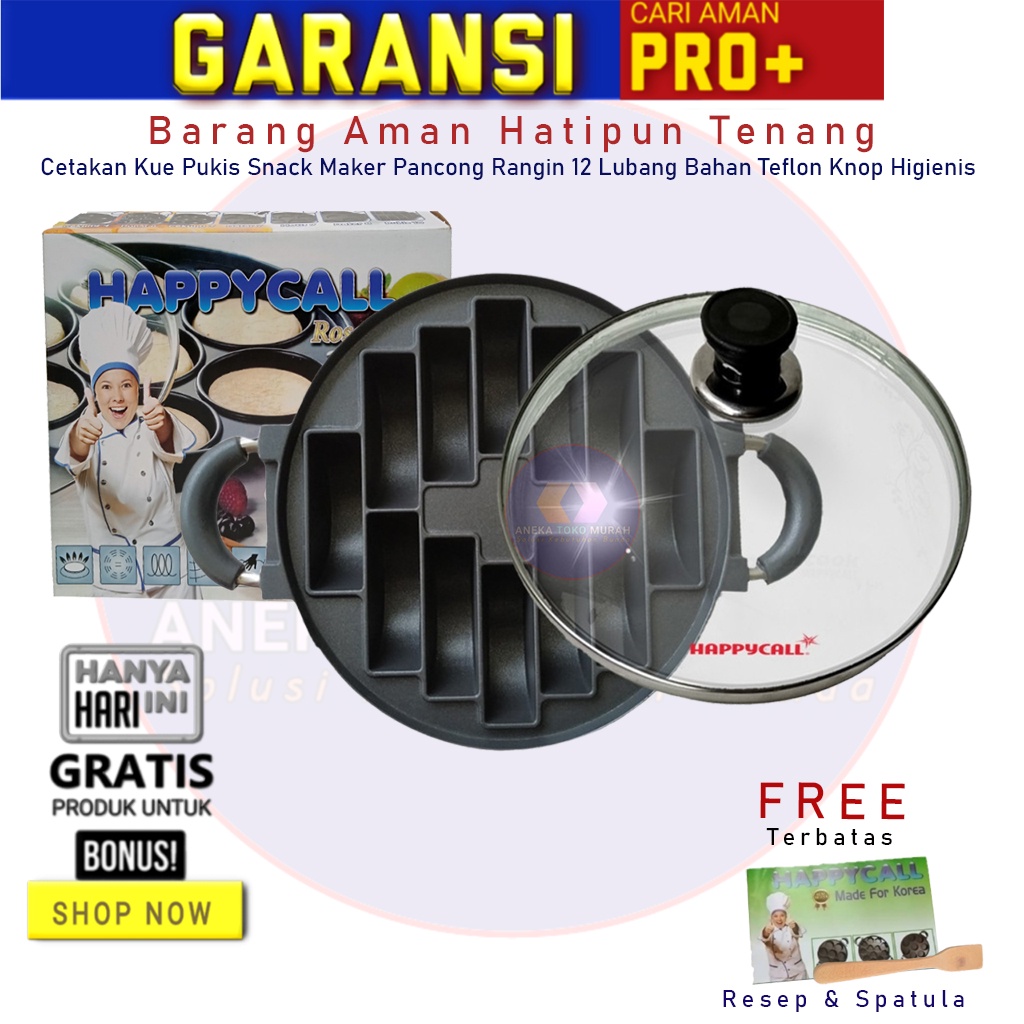 Happy Call Cetakan Kue Pukis 12 Lubang loyang Alat Pembuat Rangin Pancong teflon Anti Lengket