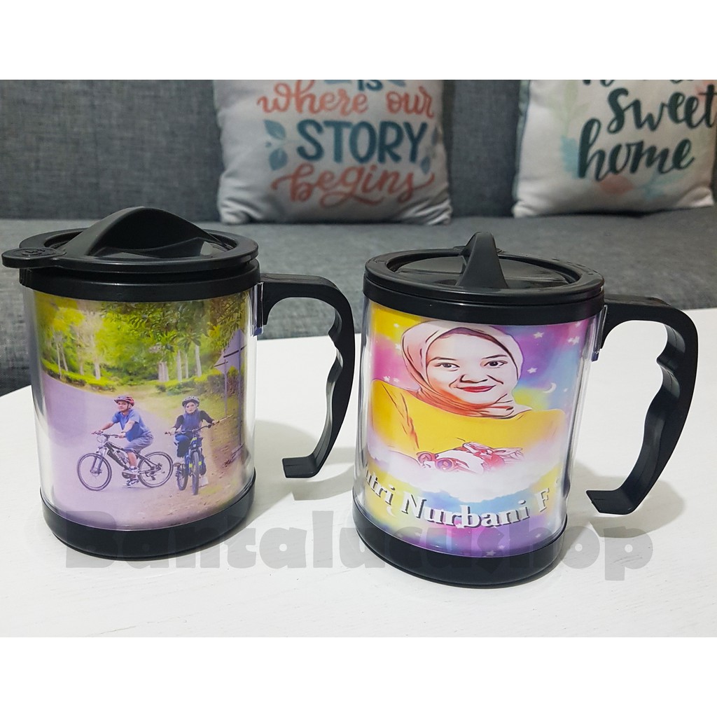 Gelas Mug Minum Custom Foto Plastik Anti Pecah