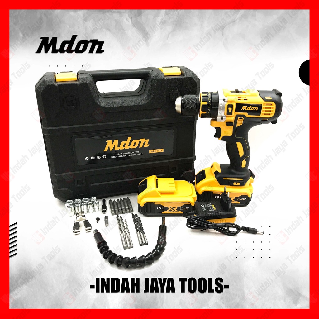 MDON 18TS Cordless Drill Impact Drill 18V Mesin Bor Baterai Besi Beton