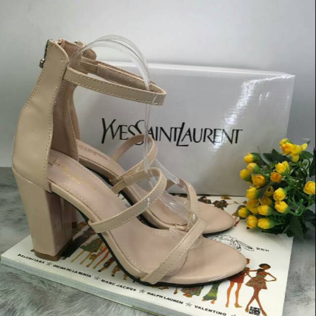 SEPATU SANDAL /SENDAL WANITA YSL SQUARE HEEL/ HAK TAHU IMPORT