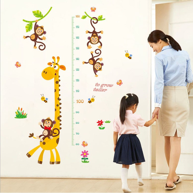 RELIZA WALL STICKER PENGUKUR TINGGI BADAN JERAPAH MONKEY ANAK GROW UP STIKER DINDING SK9292