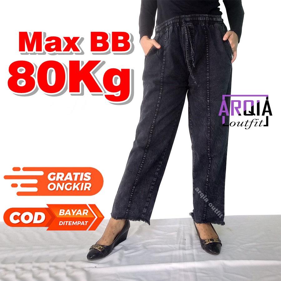 PROMO  CELANA JUMBO WANITA BIG SIZE BB 80 Kg BAGGY PANTS JEANS JUMBO RAWIS