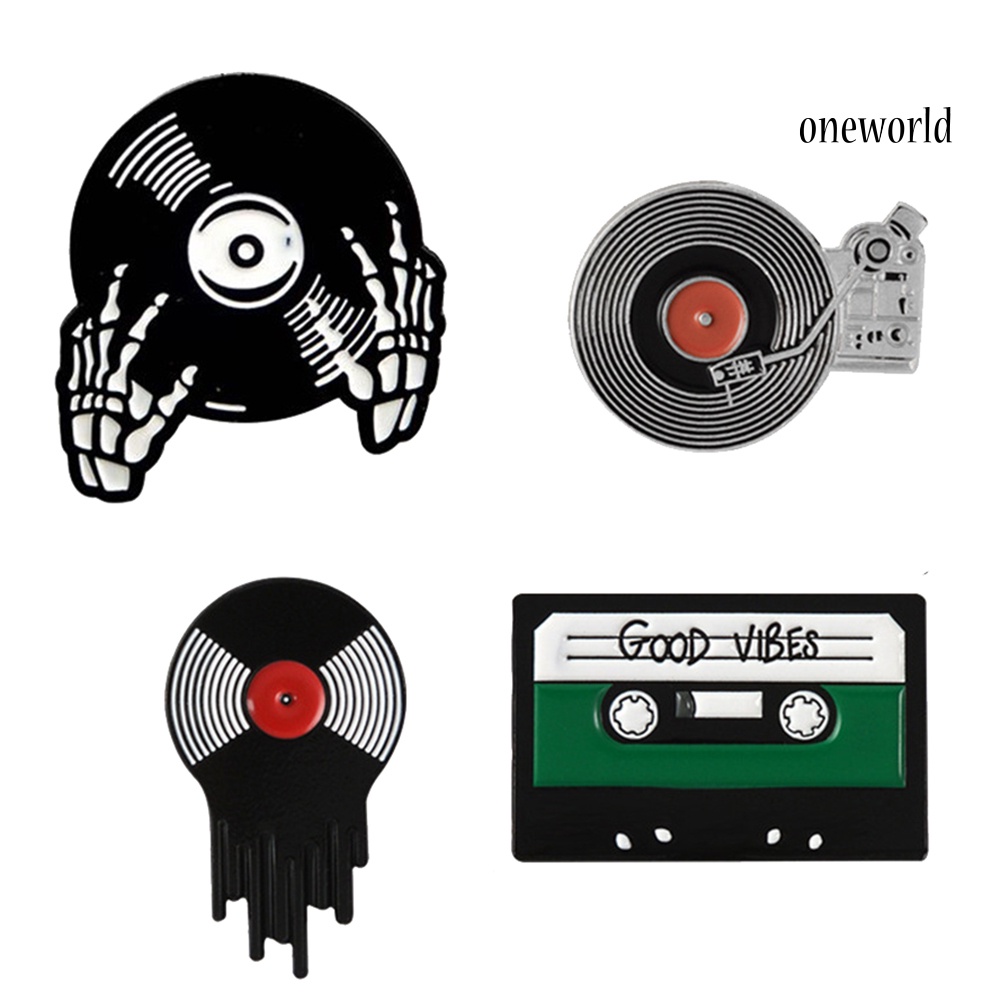 OW@ Retro Phonograph Recording Cassette Tape Vinyl Record Brooch Pin Jacket Badge