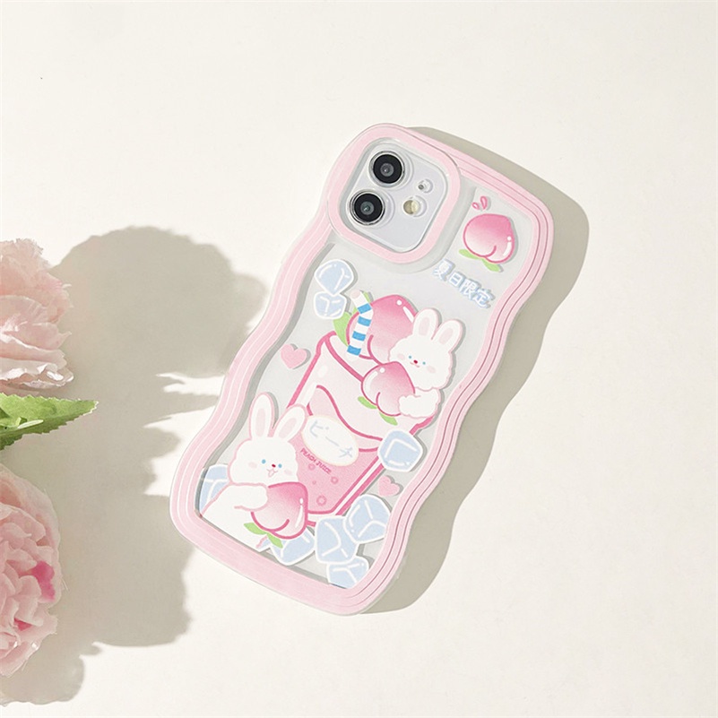 Soft Case Silikon Transparan Motif Kartun Peach Rabbit Untuk iPhone 13 12 11 Pro Max X Xr Xs Max SE 8 7 6 6s Plus