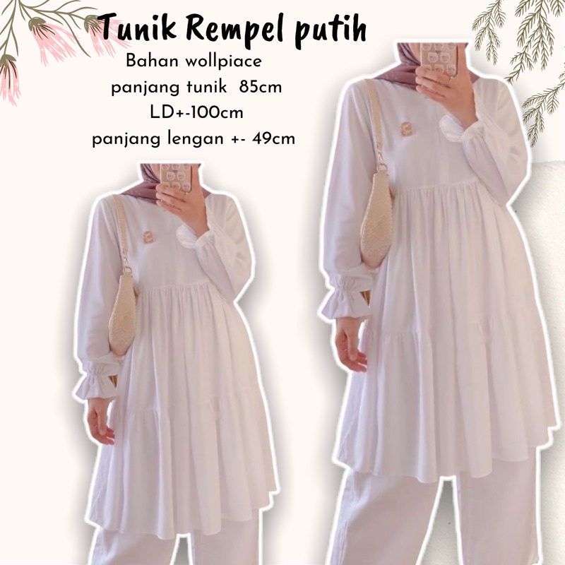 TUNIK CANDA REMPEL PUTIH | SORAYA TUNIK SUSUN REMPEL | TUNIK PUTIH | BAJU PUTIH