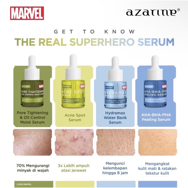 AZARINE Serum Marvel Anti Acne Spot | Niacinamide 5% Serum | AHA BHA PHA Peeling Brightening | Retinol Serum | Anti Aging Serum - 20ml Azarine X Marvel - AZARINE SUPERHERO SERUM