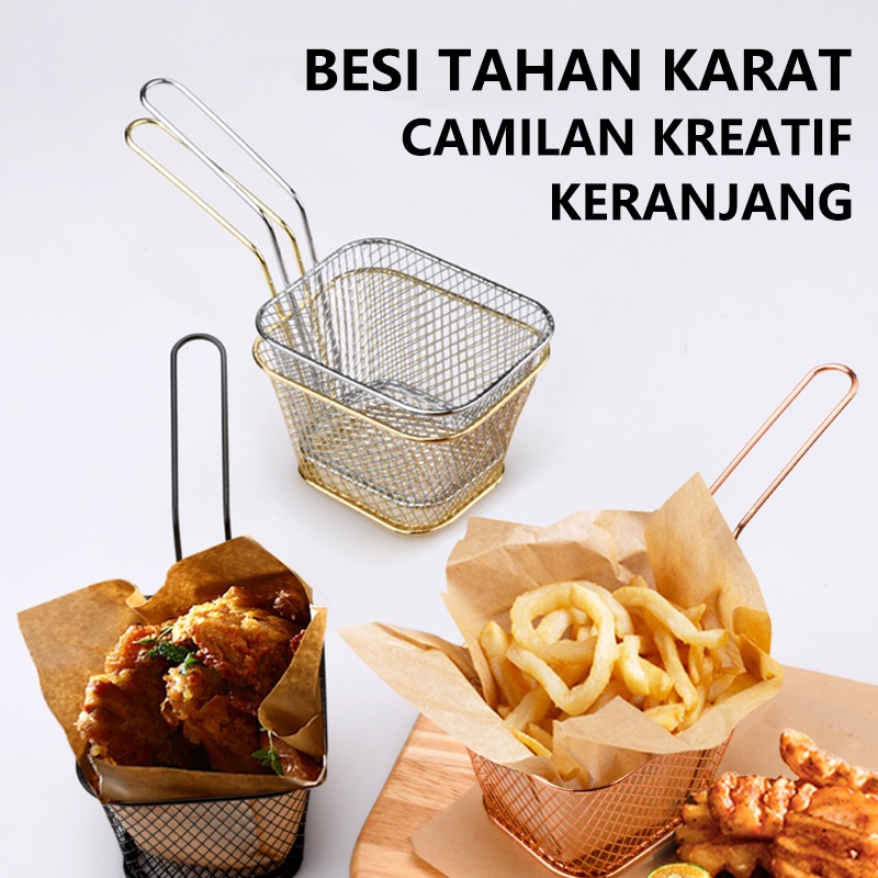 Keranjang Penggorengan Stainless Steel Multifungsi Keranjang Chip Mini Wadah Chip Makanan Ringan