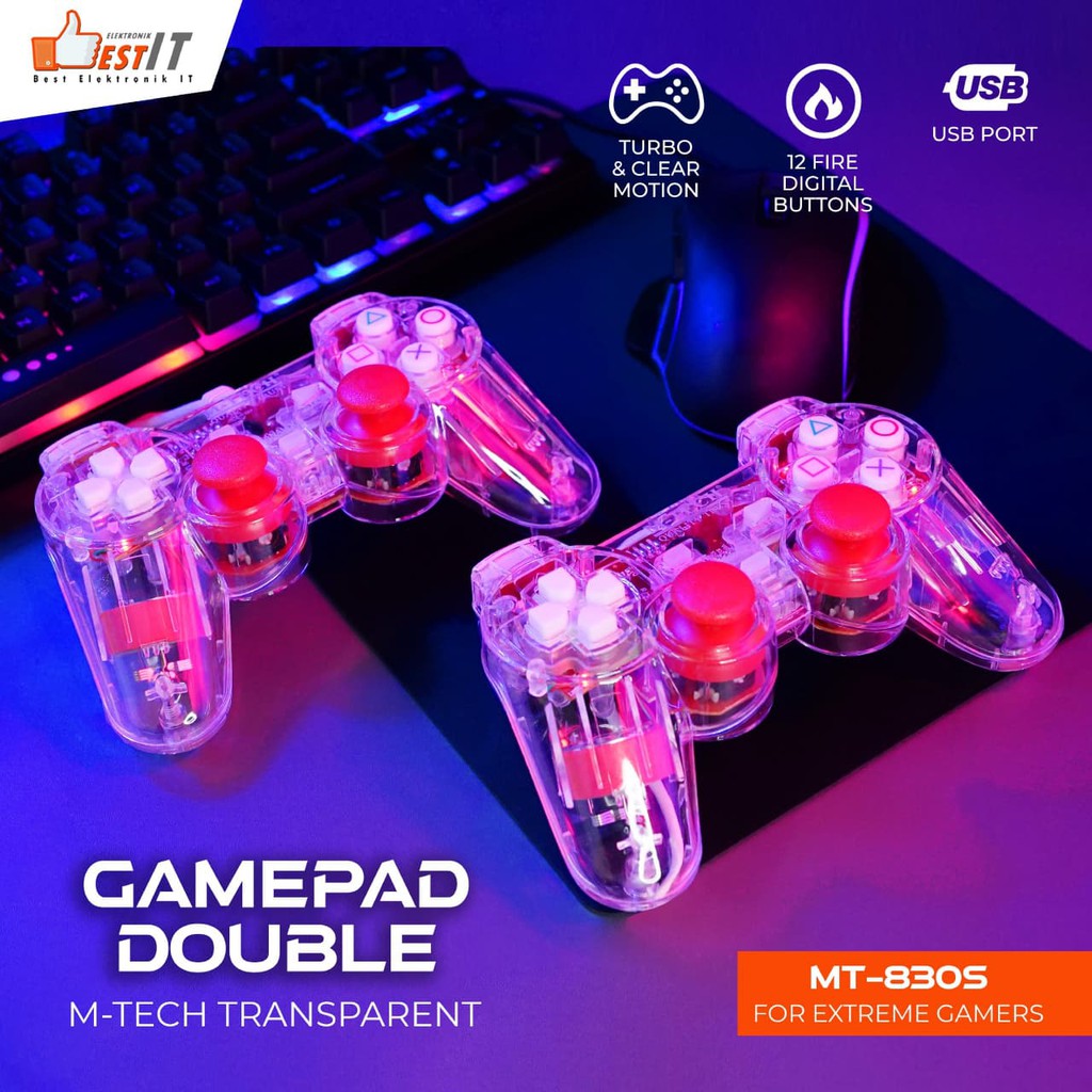 Stik PC Komputer Laptop Joystick Gamepad Double Getar Transparant M-Tech