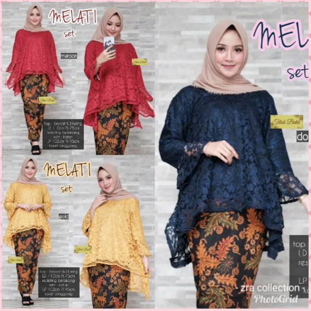 Melati set atasan brokat all size LD 110 rok katun pinggang karet LP 102 batik Pekalongan